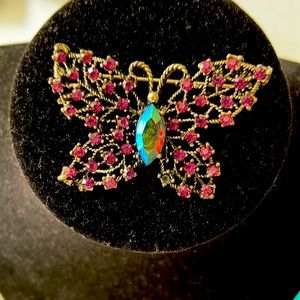 WEISS Rhinestone Butterfly Brooch. Vintage silver pin